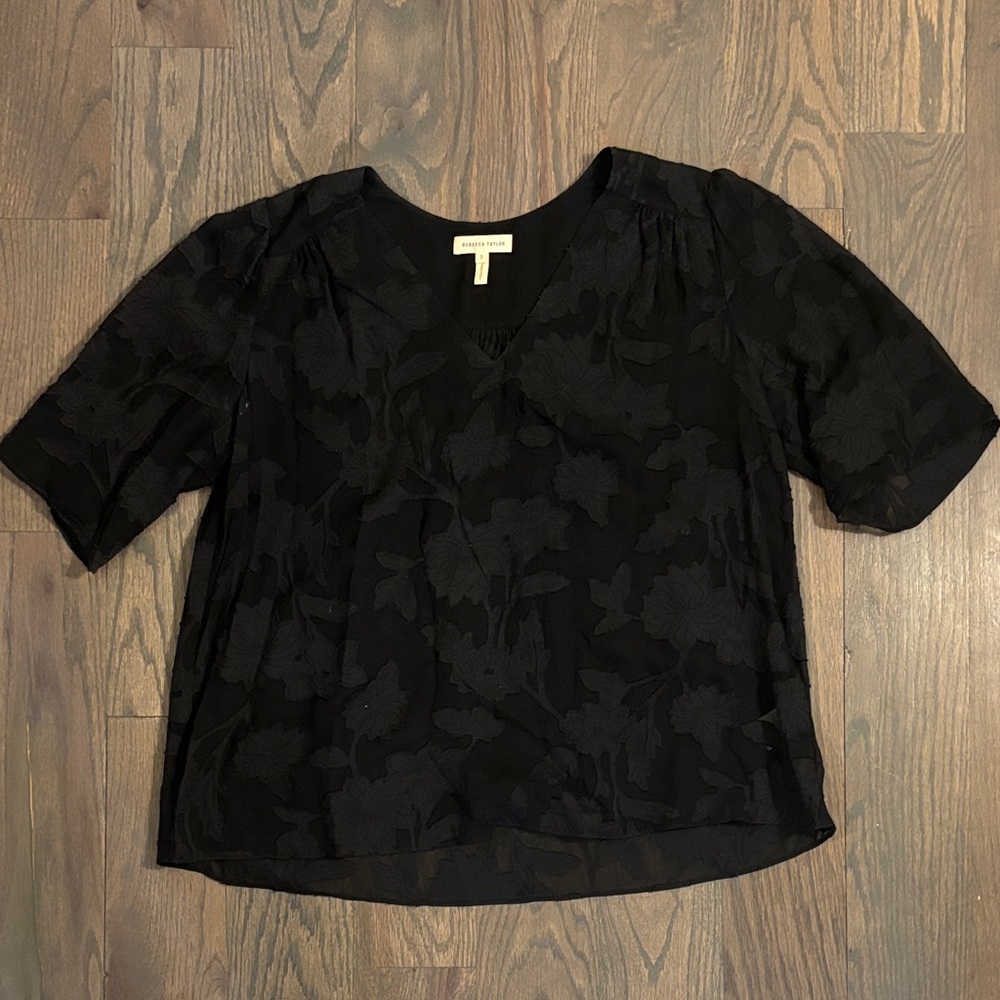 Rebecca Taylor Black Floral Blouse, Size 2, Like New! Excellent Condition